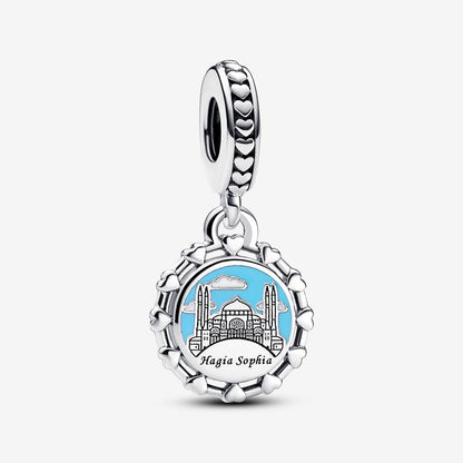Hagia Sophia of Istanbul sterling silver dangle with blue and white enamel