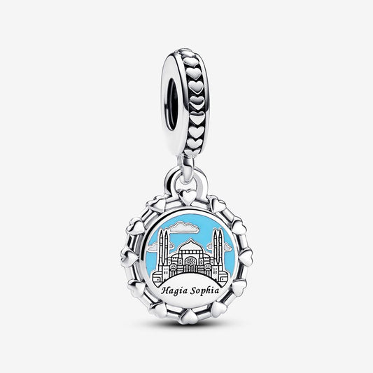 Hagia Sophia of Istanbul sterling silver dangle with blue and white enamel