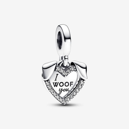 Heart and Dog Double Dangle Charm