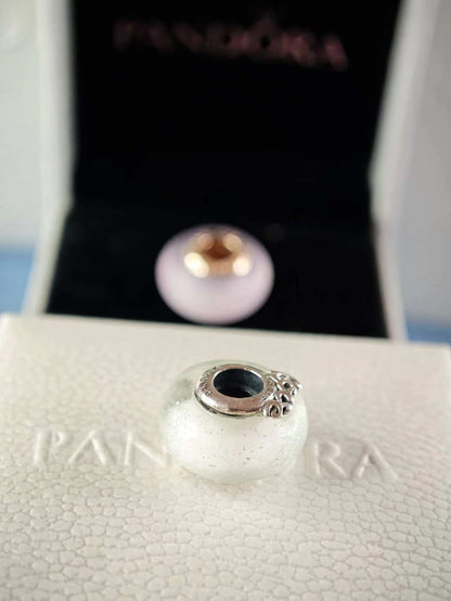 Glittery White Murano Glass Mom and Love Charm