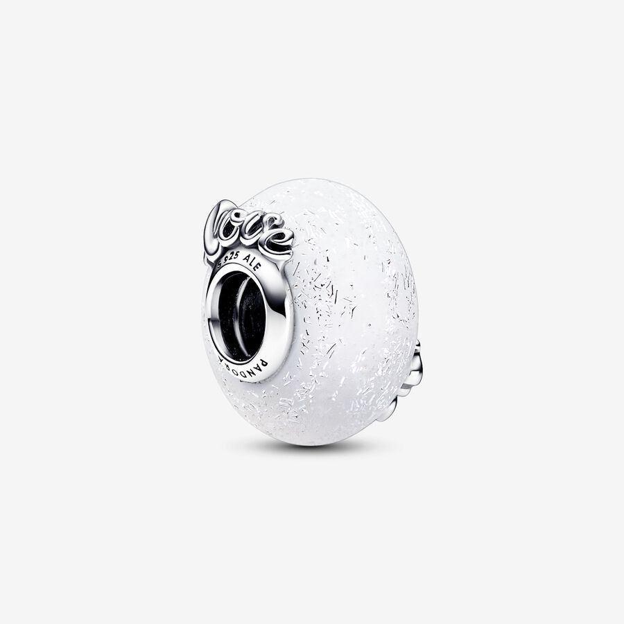 Glittery White Murano Glass Mom and Love Charm