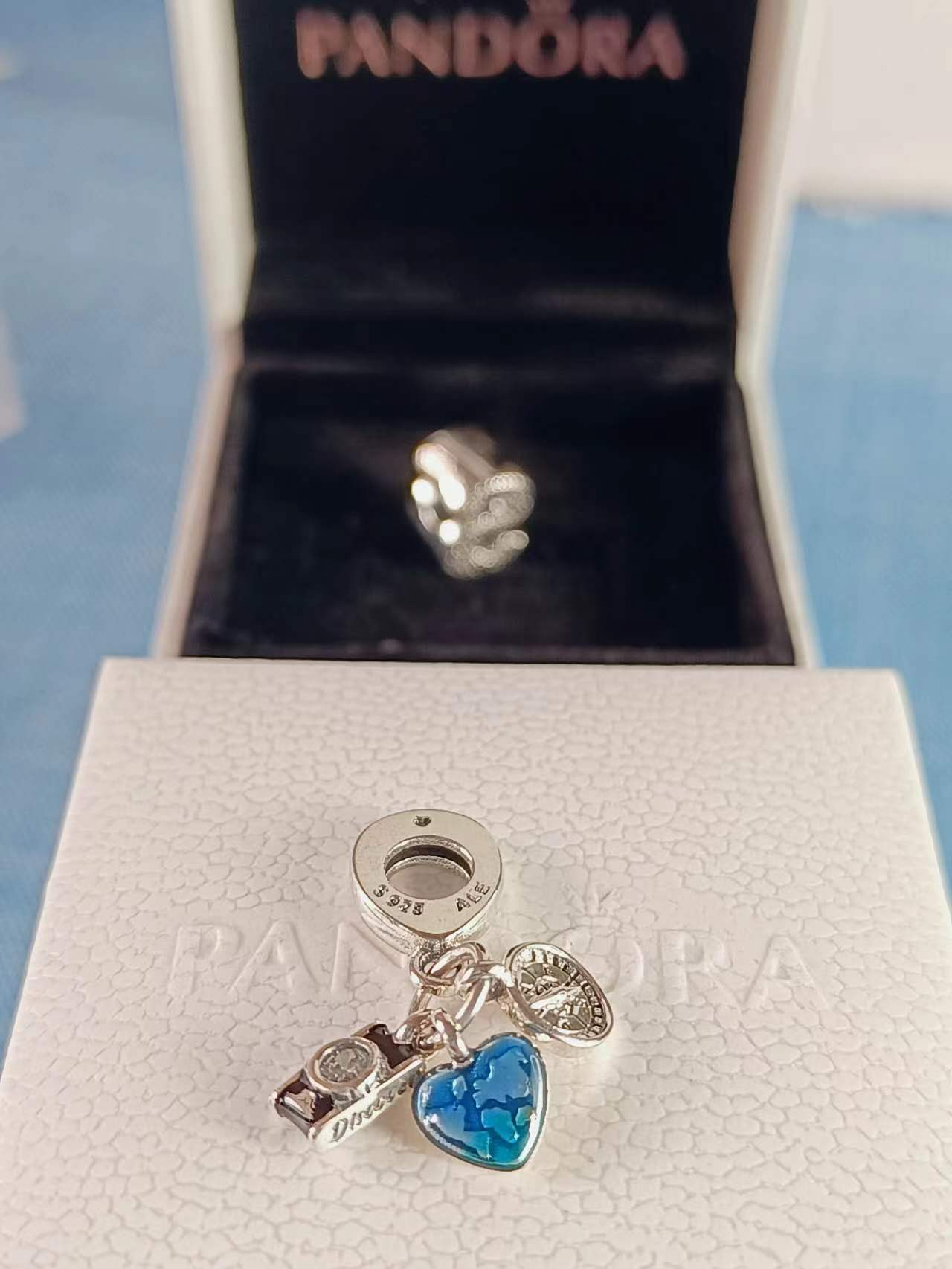 Camera, Heart & Compass Triple Dangle Charm