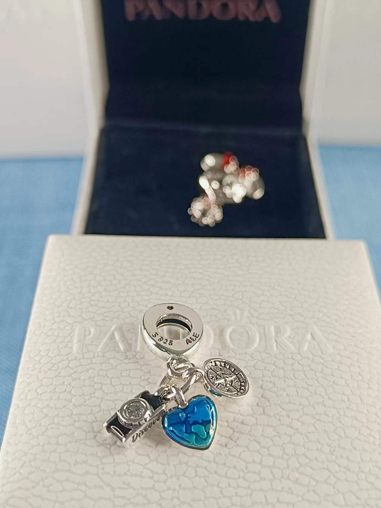 Camera, Heart & Compass Triple Dangle Charm