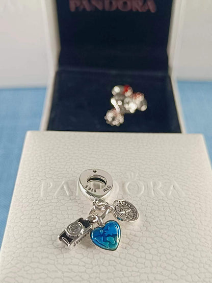 Camera, Heart & Compass Triple Dangle Charm