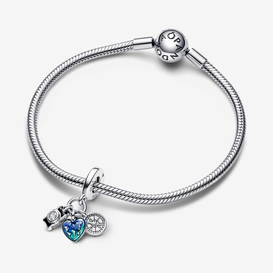 Camera, Heart & Compass Triple Dangle Charm
