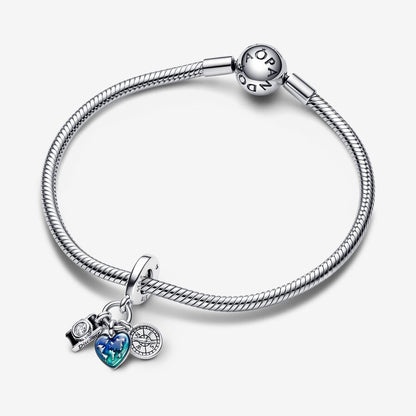 Camera, Heart & Compass Triple Dangle Charm