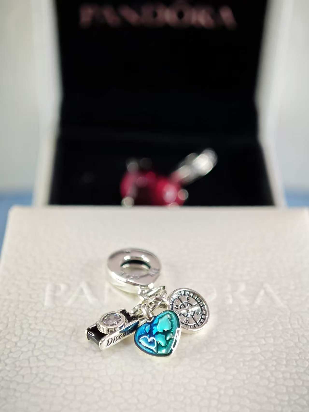 Camera, Heart & Compass Triple Dangle Charm
