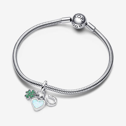 Four Leaf Clover, Heart and Horseshoe Triple Dangle Charm
