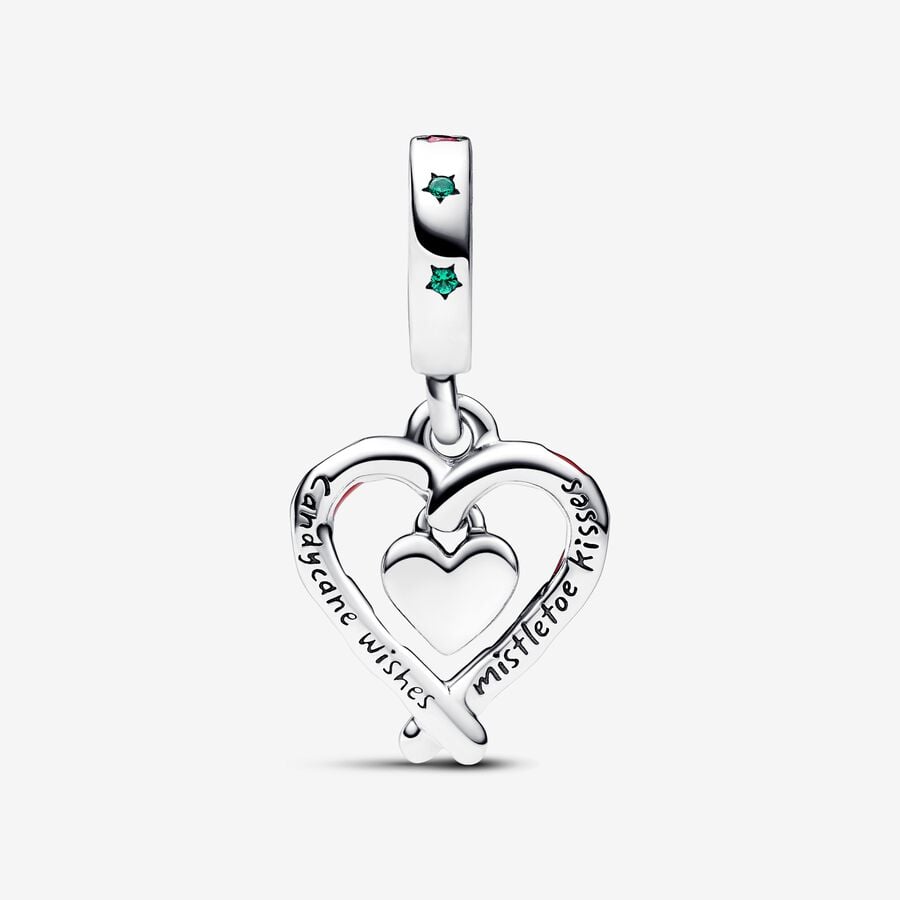 Double Candy Cane Heart Christmas Dangle Charm