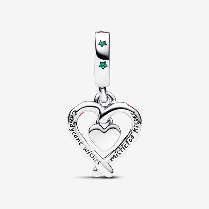 Double Candy Cane Heart Christmas Dangle Charm