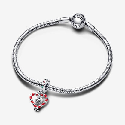 Double Candy Cane Heart Christmas Dangle Charm