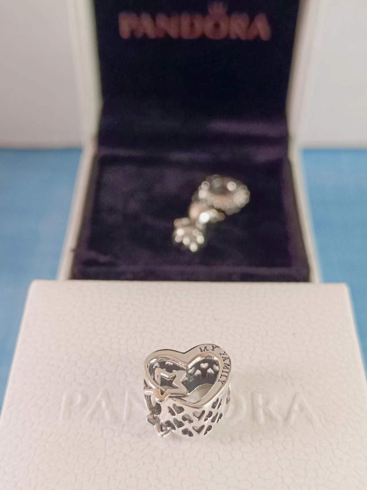 Openwork Family Heart & Star Charm