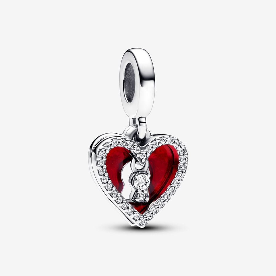 Red Heart &amp; Keyhole Double Dangle Charm 
