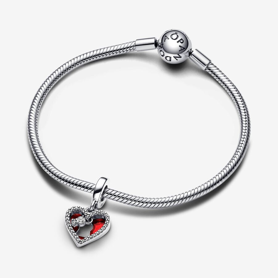 Red Heart &amp; Keyhole Double Dangle Charm 