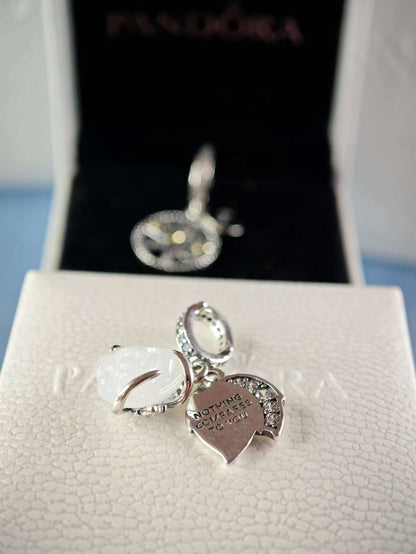 White Rose in Bloom Double Dangle Charm