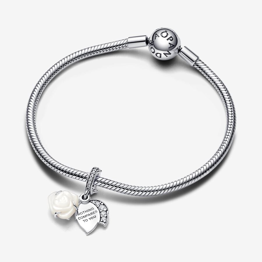 White Rose in Bloom Double Dangle Charm