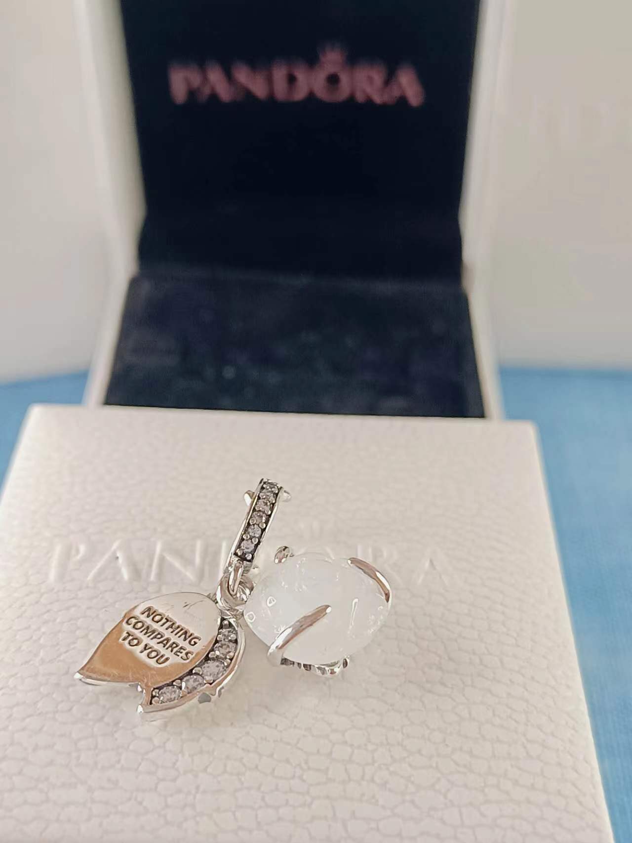 White Rose in Bloom Double Dangle Charm