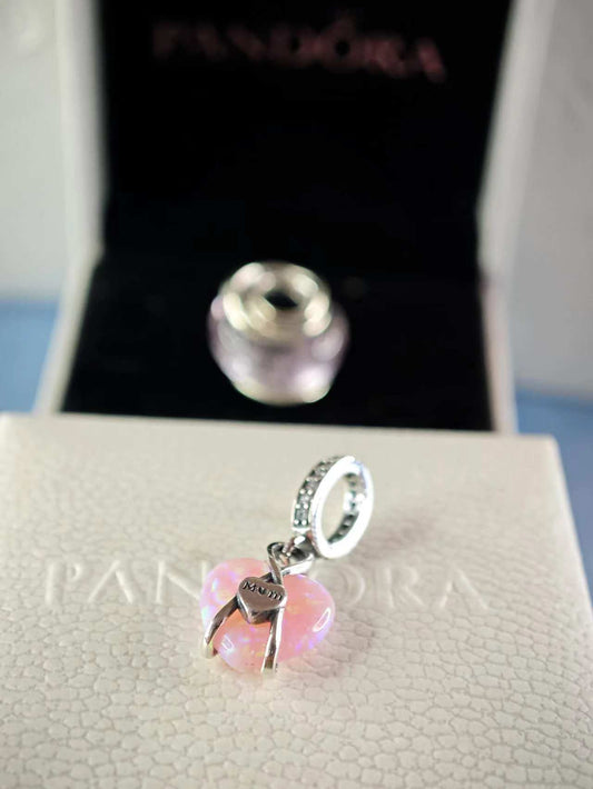 Mom Opalescent Heart Dangle Charm