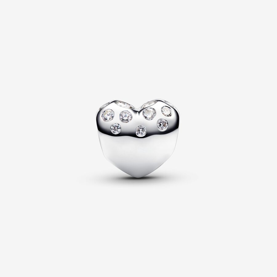 Diamond Heart Charm Sterling Silver