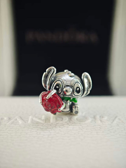 Disney Stitch Rose Murano Glass Charm