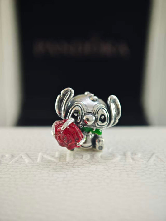 Disney Stitch Rose Murano Glass Charm
