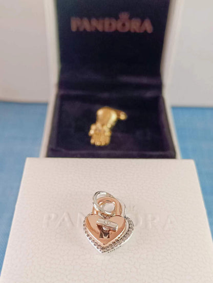 Two-tone Twistable Heart Padlock Double Dangle Charm