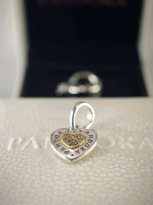 Gold-Plated Logo Heart Silver Dangle Charm