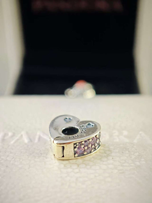 Pink Pavé Heart Clip Charm