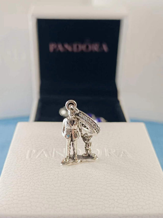 Walt & Mickey Statue Silver Dangle With Clear Cubic Zirconia