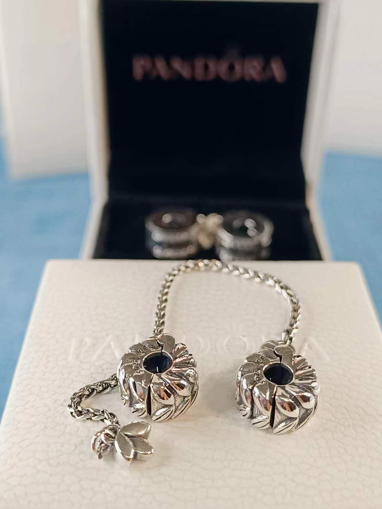 Wheat Grains Safety Chain Clip Charm Silver 925