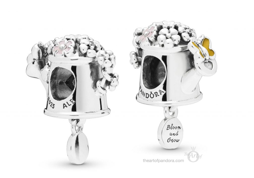 Blooming Watering Can Charm with Dangle and Engraving