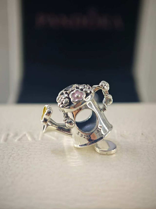 Blooming Watering Can Charm with Dangle and Engraving