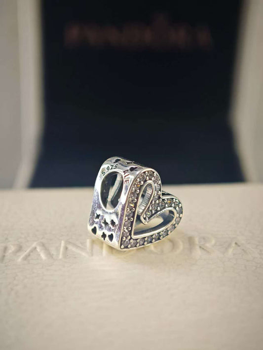 Sparkling Freehand Heart Charm Sterling Silver