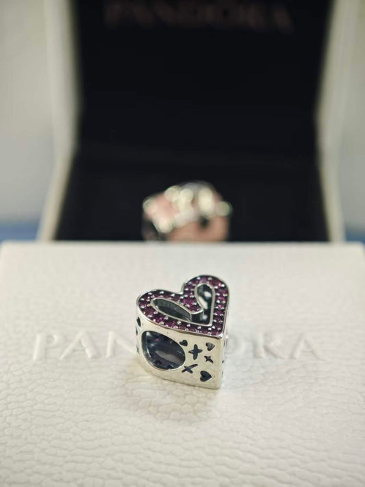 Sparkling Ruby Red Freehand Heart Charm