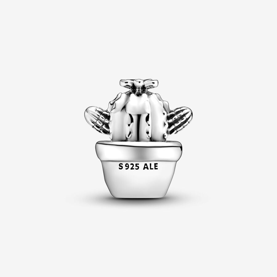 Cactus sterling silver charm with black and raspberry pink enamel