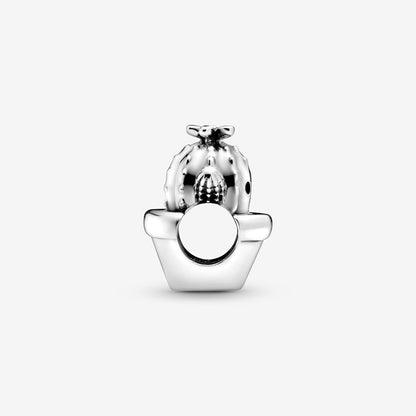 Cactus sterling silver charm with black and raspberry pink enamel