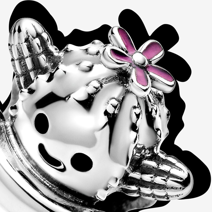 Cactus sterling silver charm with black and raspberry pink enamel
