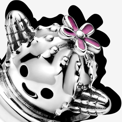 Cactus sterling silver charm with black and raspberry pink enamel