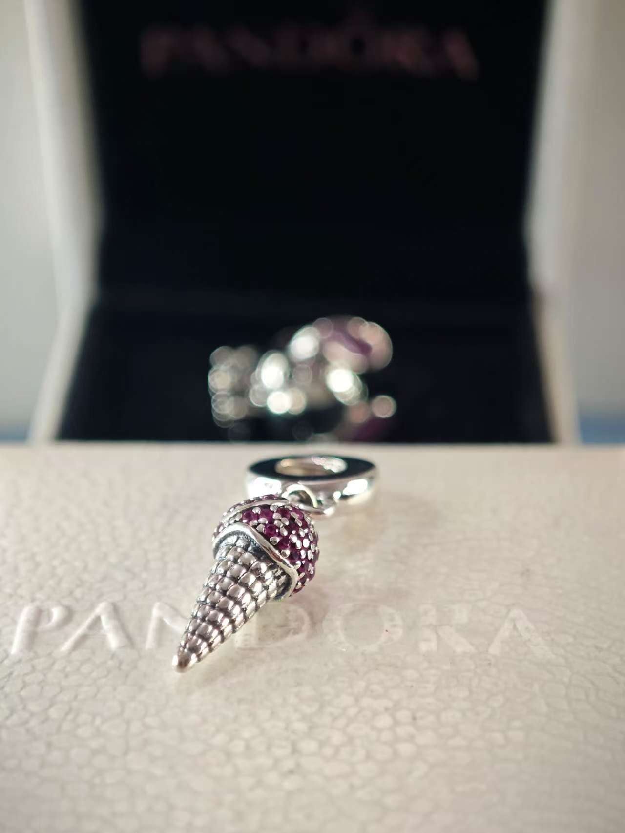 Pave Ice Cream Cone Dangle Charm