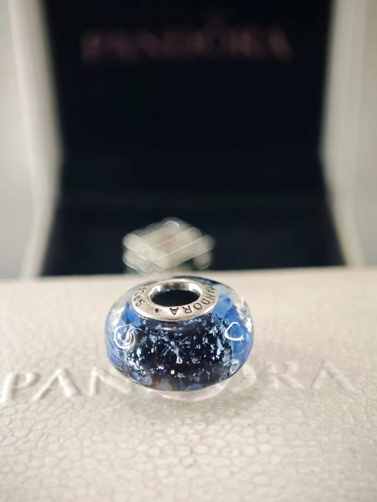 Wavy Dark Blue Murano Glass Ocean Charm