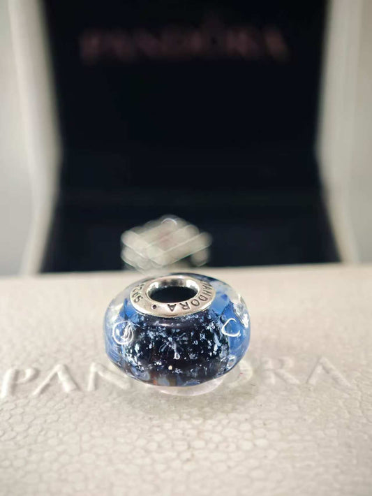 Wavy Dark Blue Murano Glass Ocean Charm