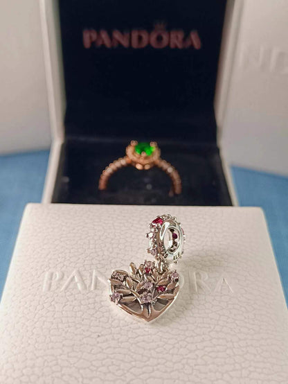 Pink Heart Family Tree Dangle Charm