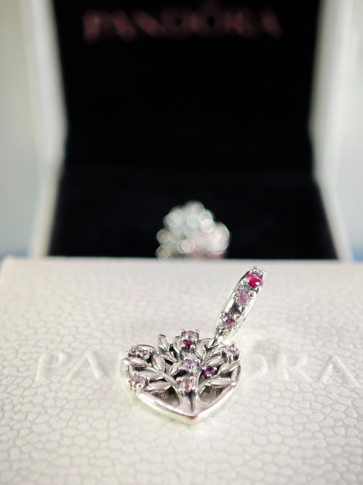 Pink Heart Family Tree Dangle Charm
