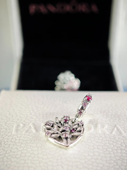 Pink Heart Family Tree Dangle Charm