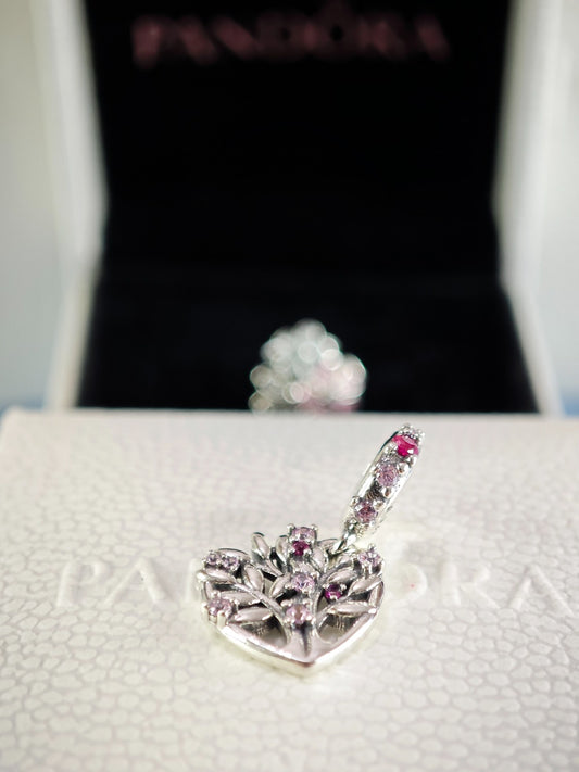 Pink Heart Family Tree Dangle Charm