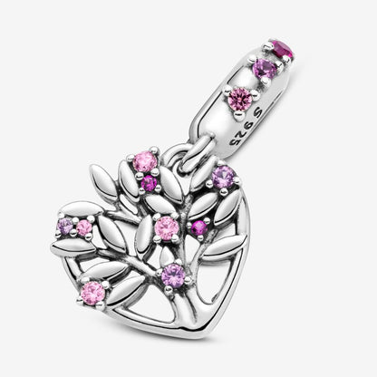 Pink Heart Family Tree Dangle Charm