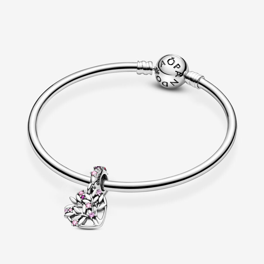 Pink Heart Family Tree Dangle Charm