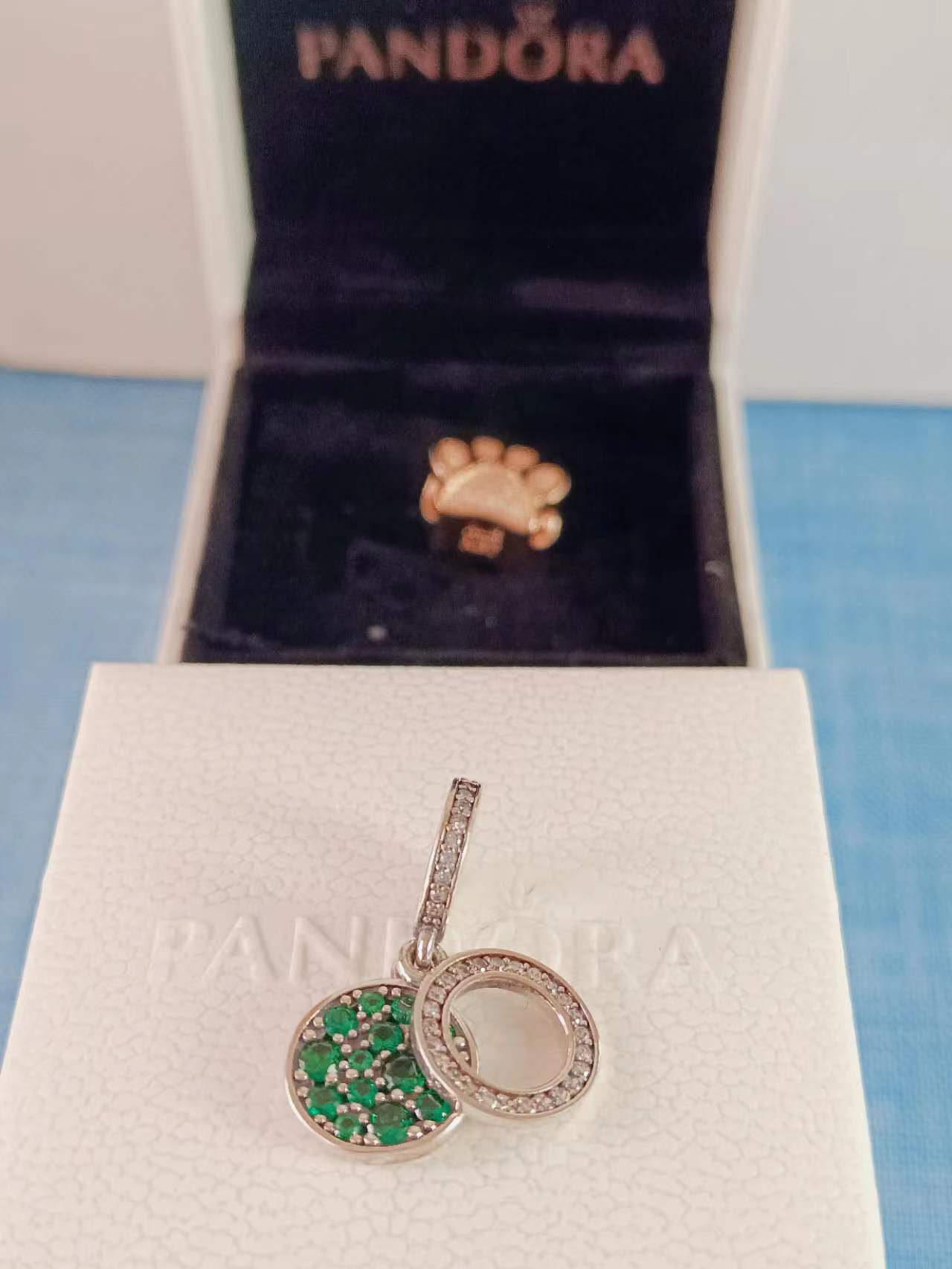 Sparkling Green Disc Double Dangle Charm