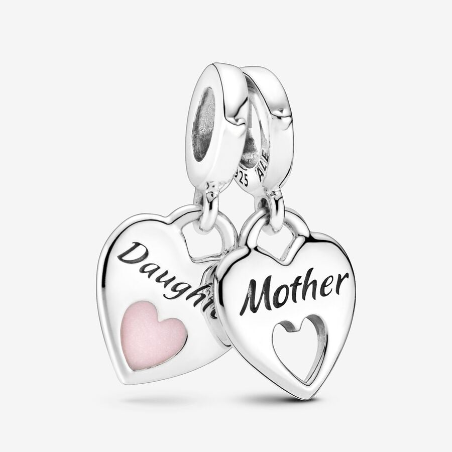 Double Heart Mother Daughter Split Dangle Charm