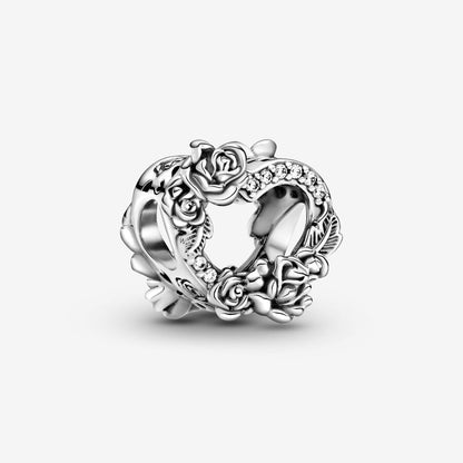 Open Heart & Rose Flowers Charm